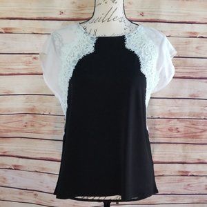 NWT CATO Sheer Sleeve Black Mint Lace Keyhole Back